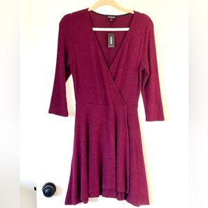 NWT EXPRESS Merlot Faux Wrap Style Dress Medium